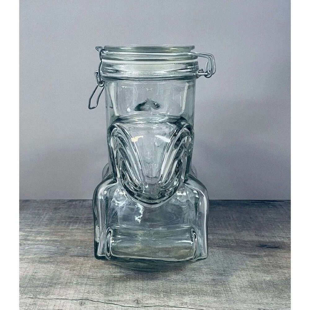 Vintage Large Carousel Rocking Horse Clear Thick Glass Canister Mason Jar Cookie